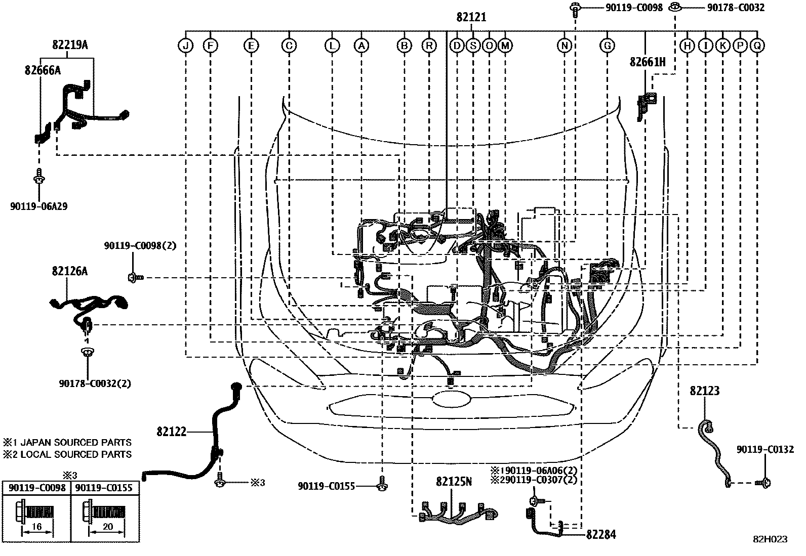 Toyota RAV4 线束和卡夹 EPC diagram — 82H023