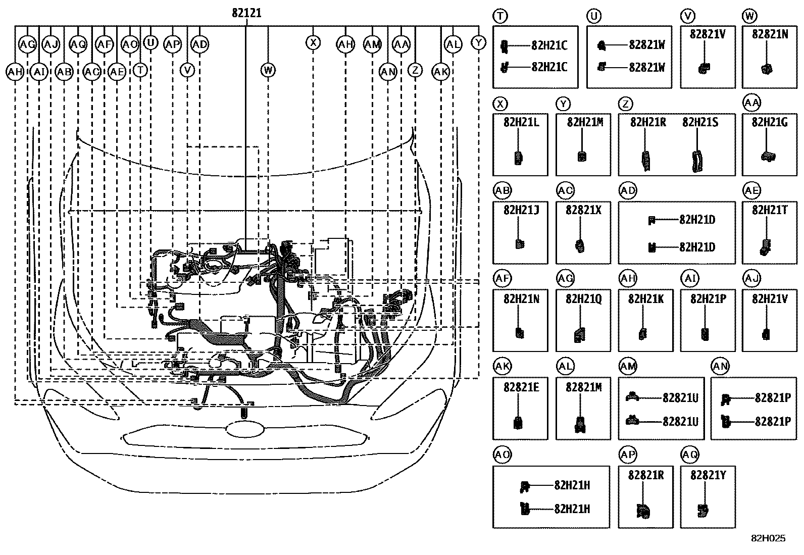 Toyota RAV4 线束和卡夹 EPC diagram — 82H025