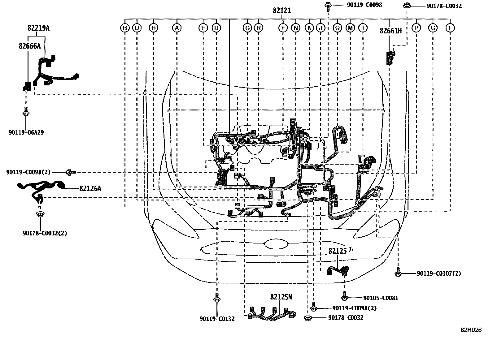 Toyota RAV4 线束和卡夹 EPC diagram — 82H026