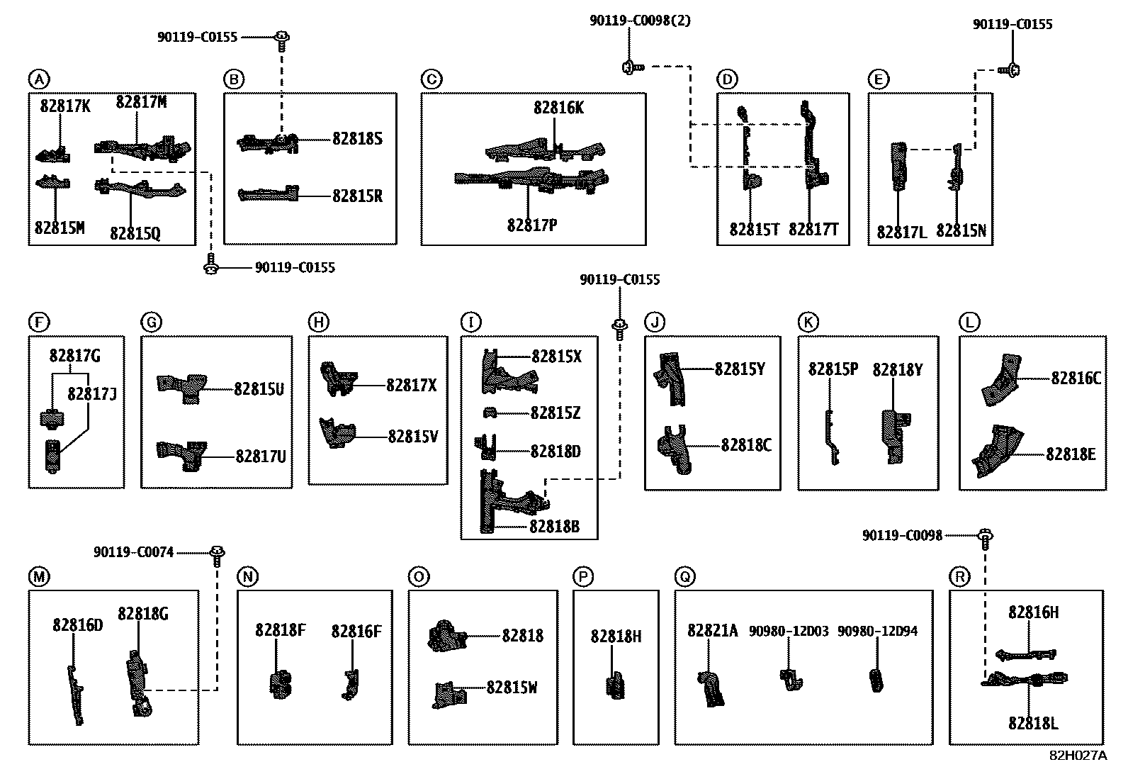 Toyota RAV4 线束和卡夹 EPC diagram — 82H027A