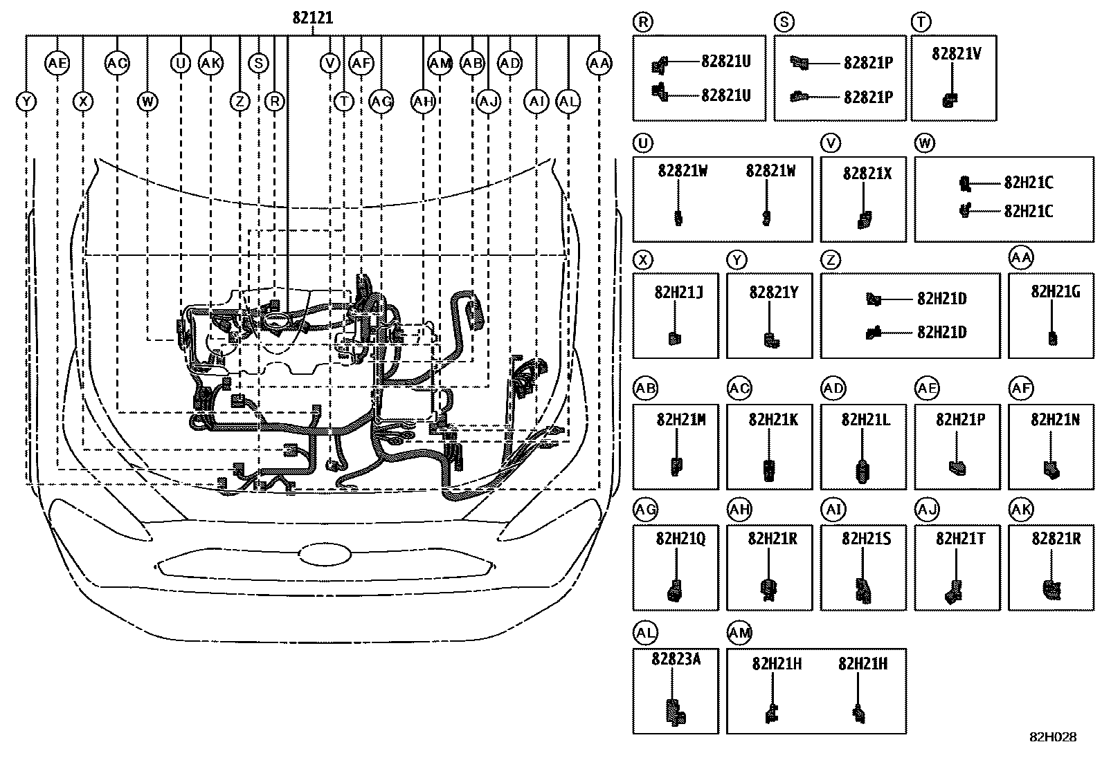 Toyota RAV4 线束和卡夹 EPC diagram — 82H028