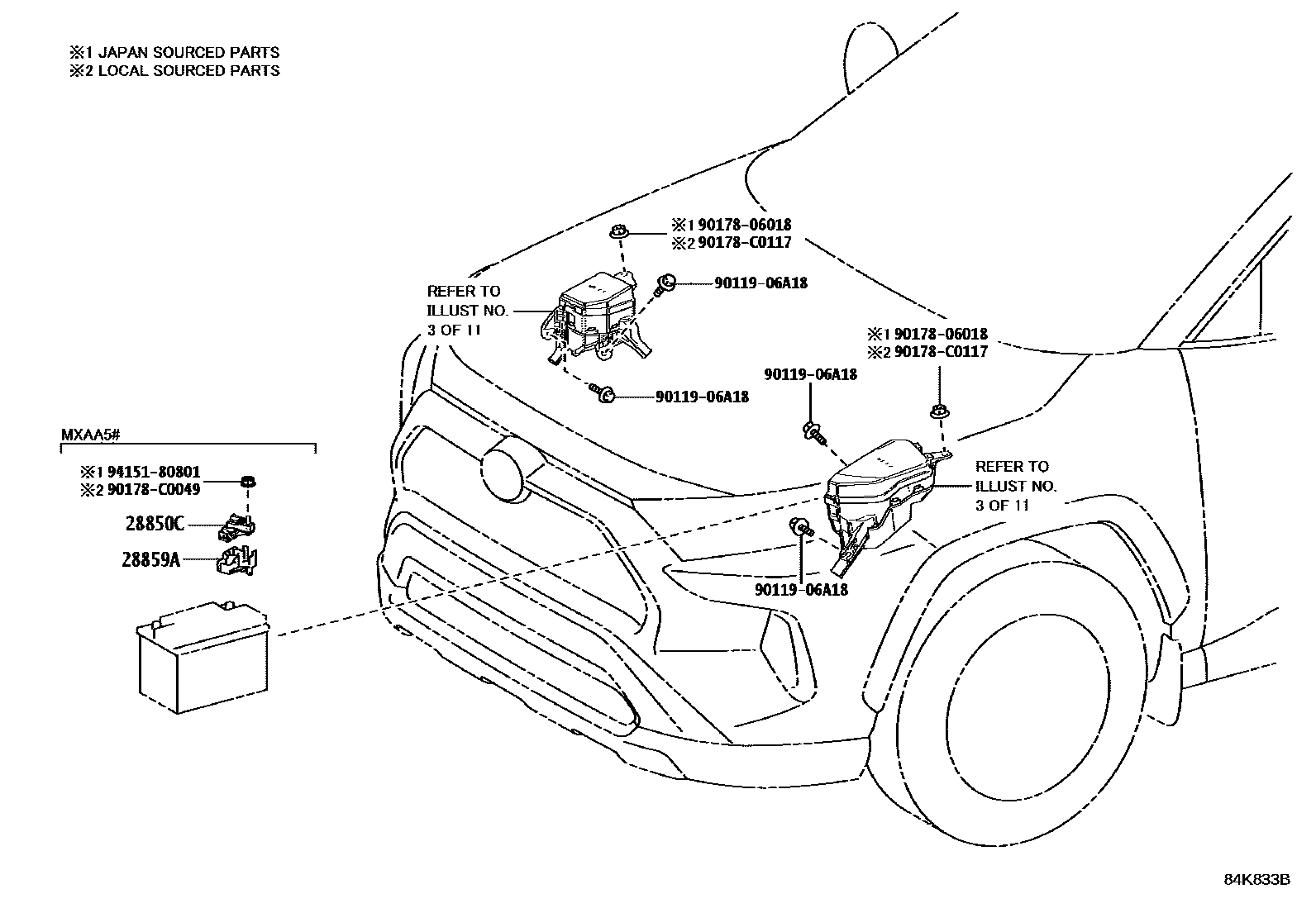 Toyota RAV4 开关和继电器和ECU EPC diagram — 84K833B