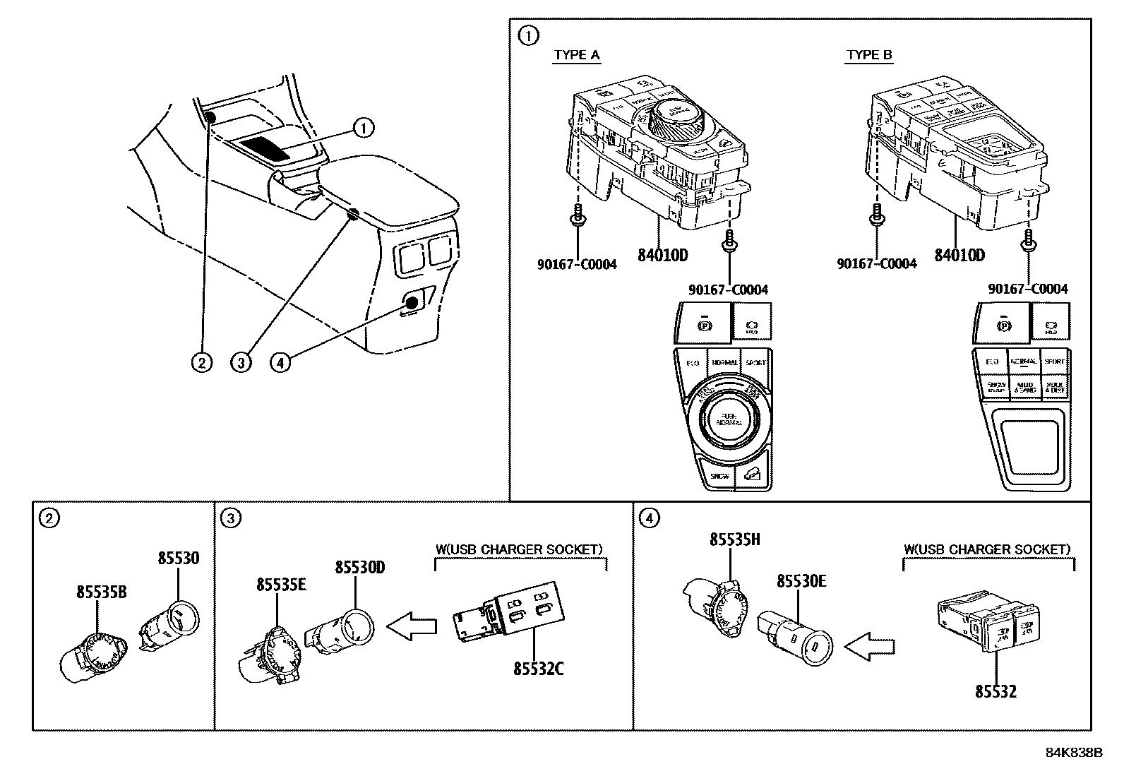 Toyota RAV4 开关和继电器和ECU EPC diagram — 84K838B
