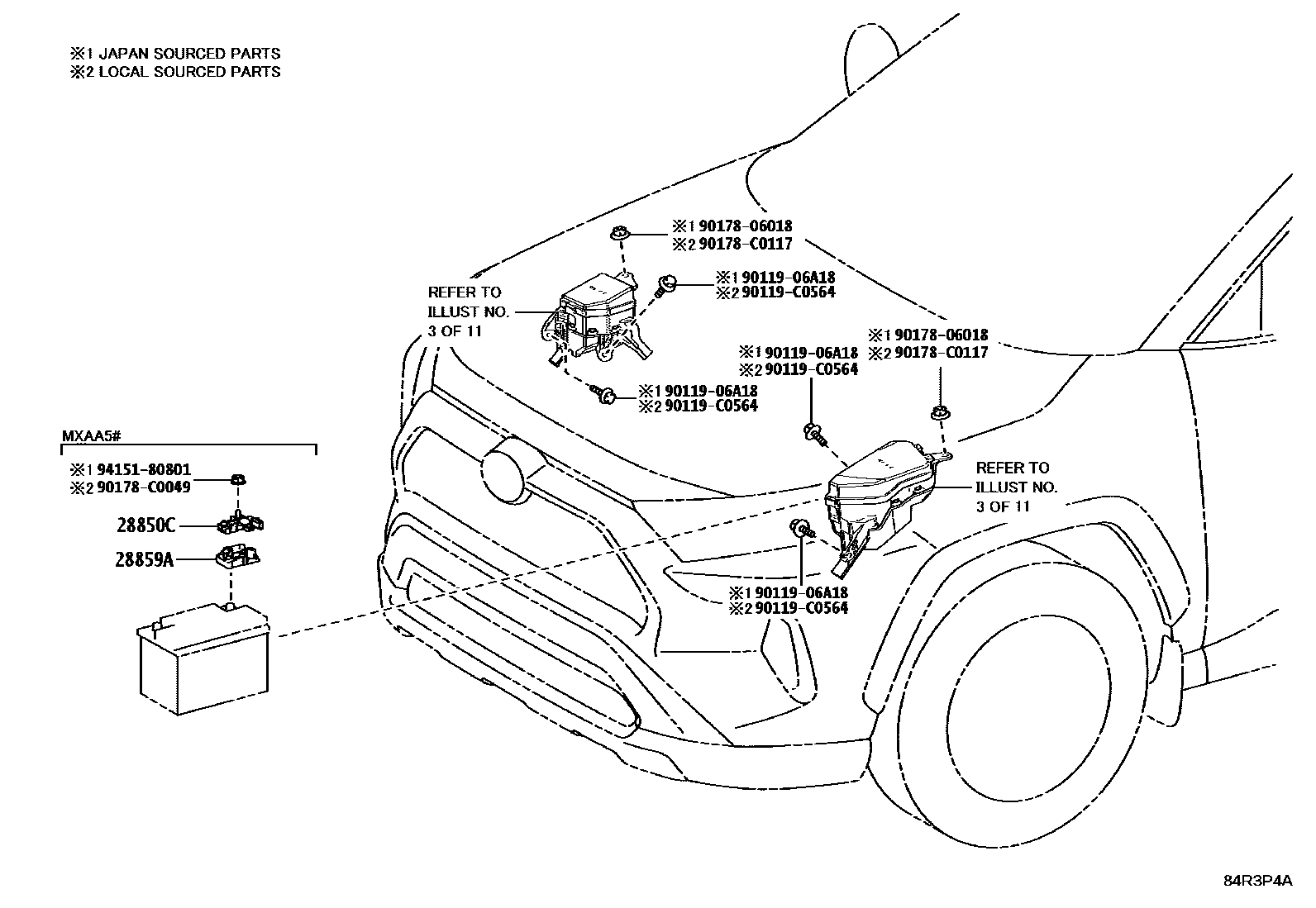Toyota RAV4 开关和继电器和ECU EPC diagram — 84R3P4A
