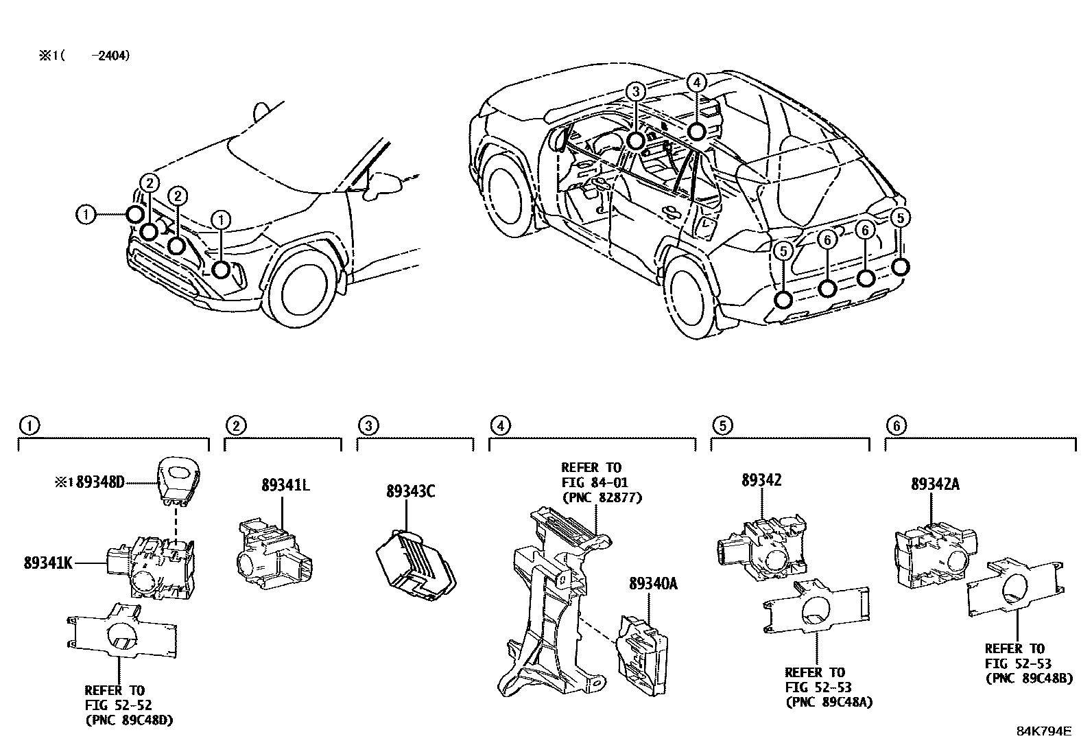 Toyota RAV4 测距雷达和倒车雷达 EPC diagram — 84K794E