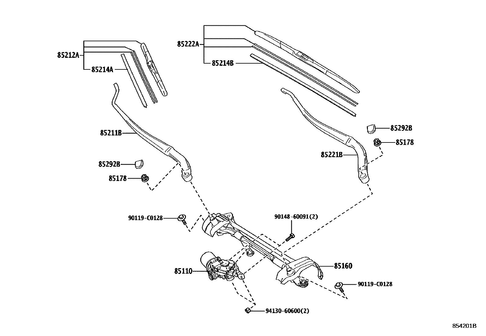 Toyota RAV4 挡风玻璃刮水器 EPC diagram — 854201B