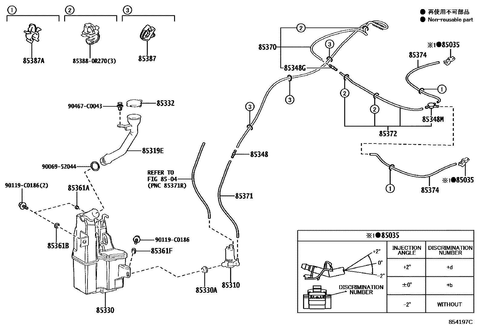 Toyota RAV4 挡风玻璃清洗器 EPC diagram — 854197C