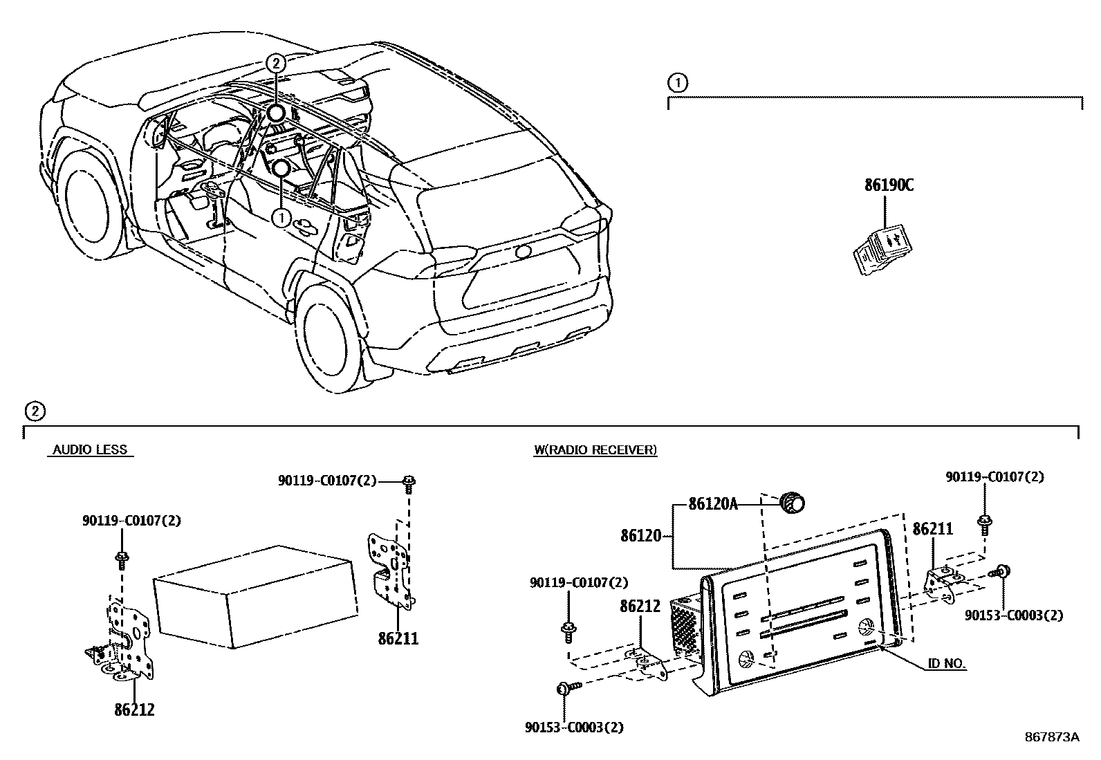 Toyota RAV4 收音机、放大器和冷凝器 EPC diagram — 867873A