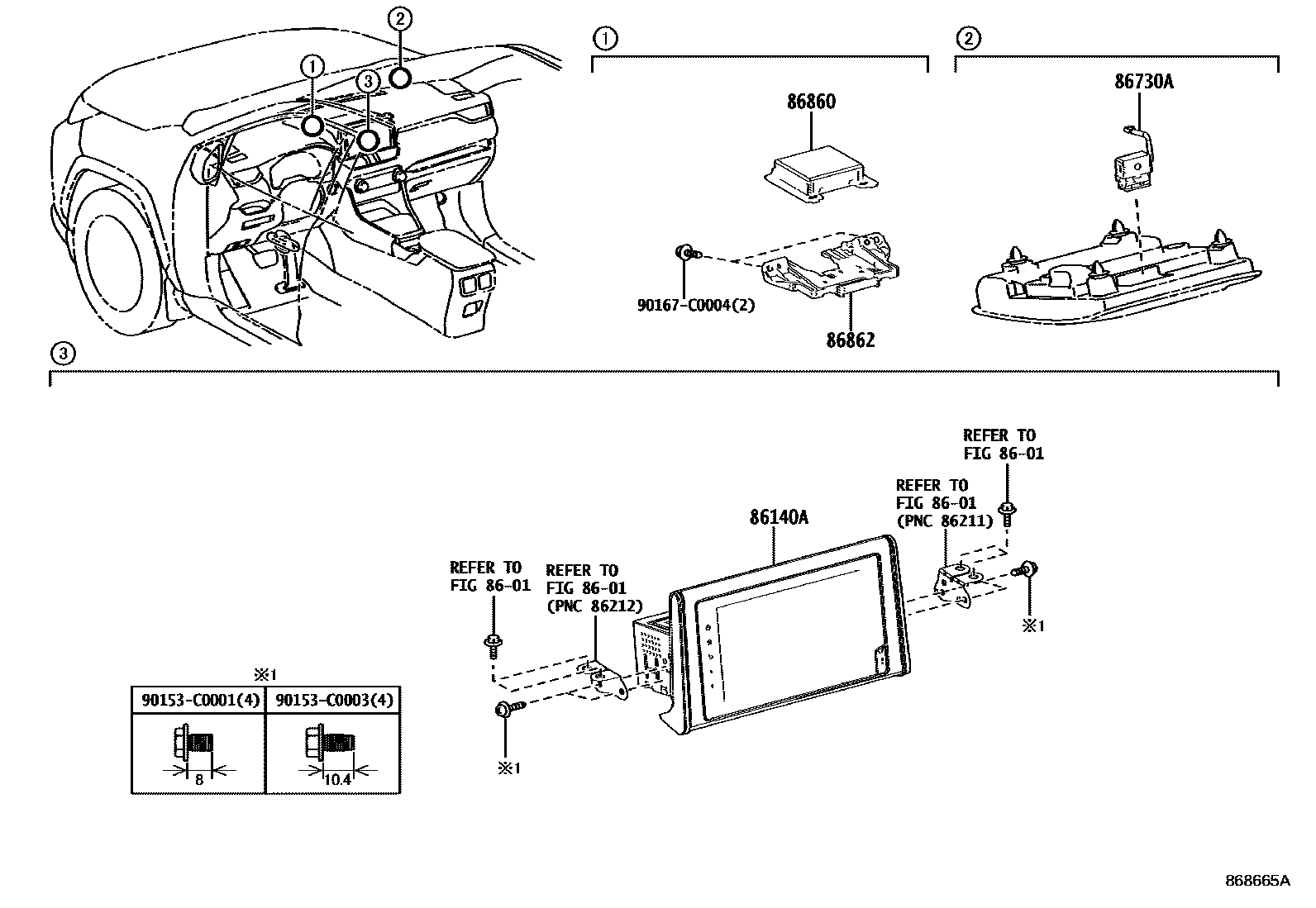Toyota RAV4 导航和前监视器显示屏 EPC diagram — 868665A