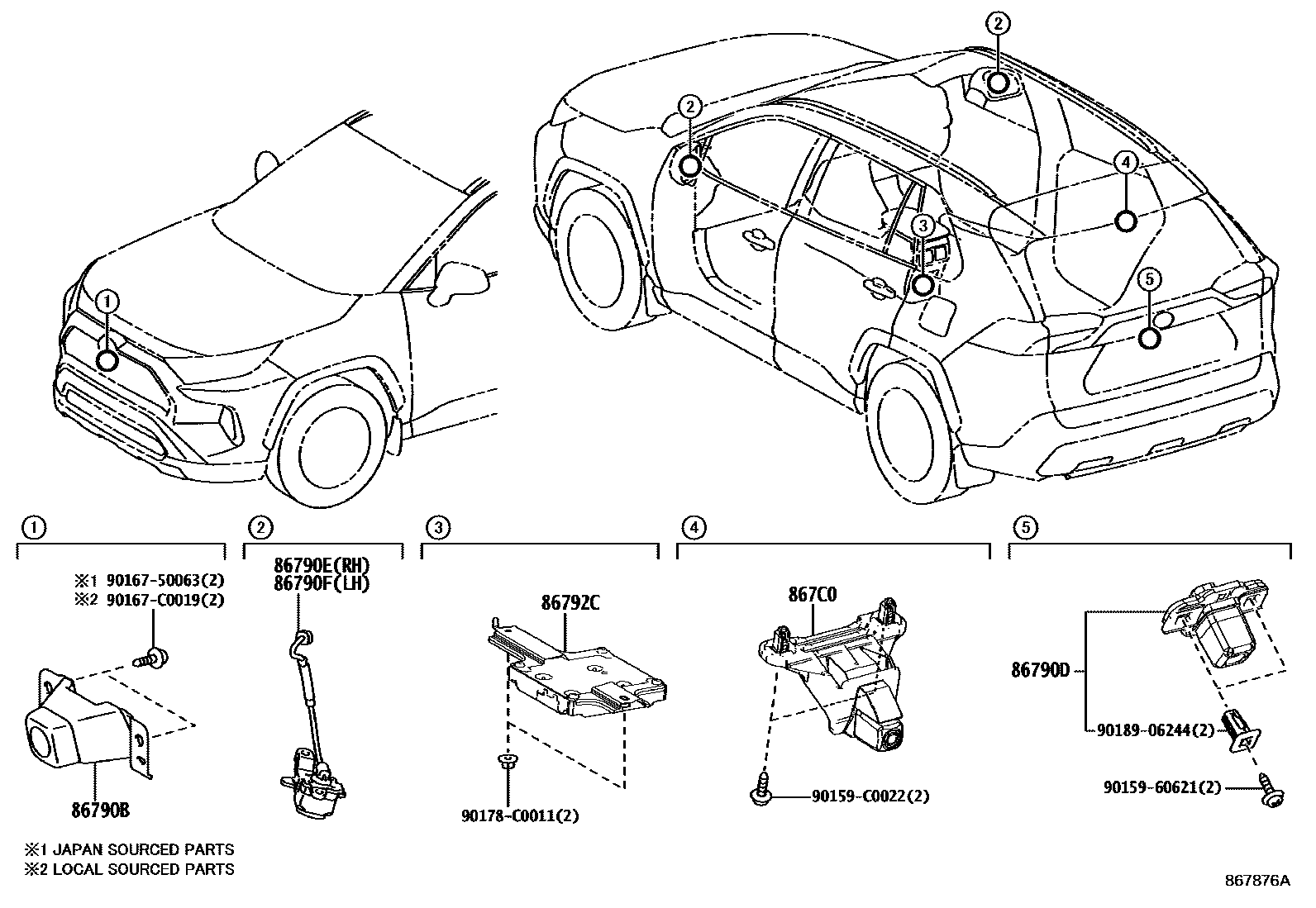 Toyota RAV4 倒车影像和摄像头 EPC diagram — 867876A