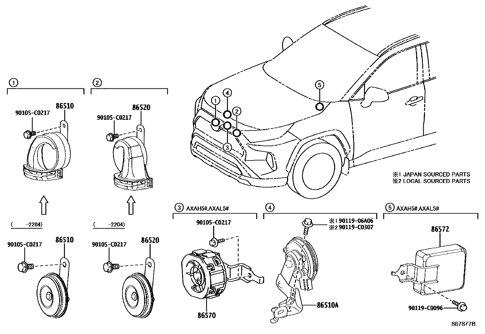 Toyota RAV4 喇叭 EPC diagram — 867877B