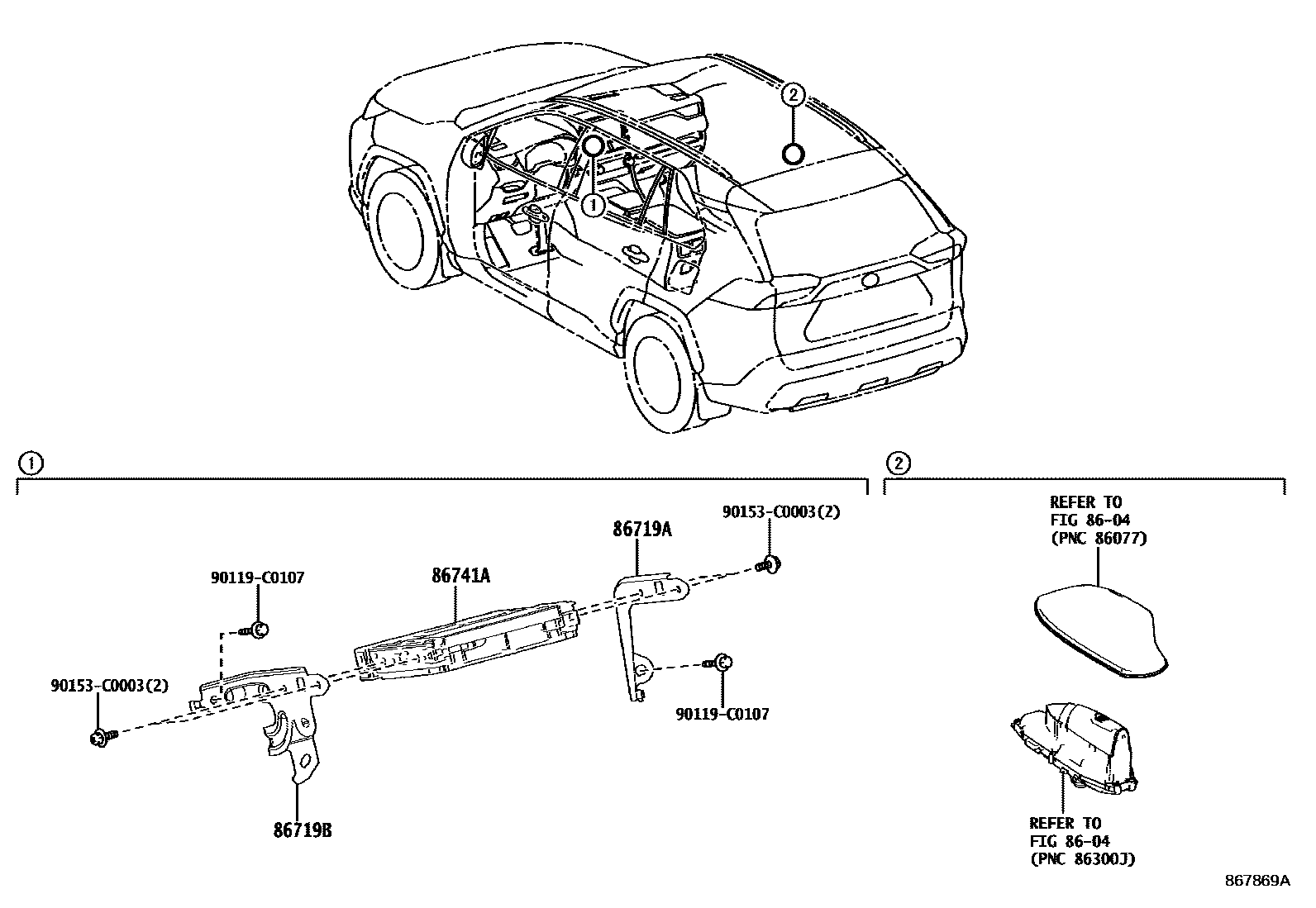 Toyota RAV4 车载电话和呼救装置 EPC diagram — 867869A