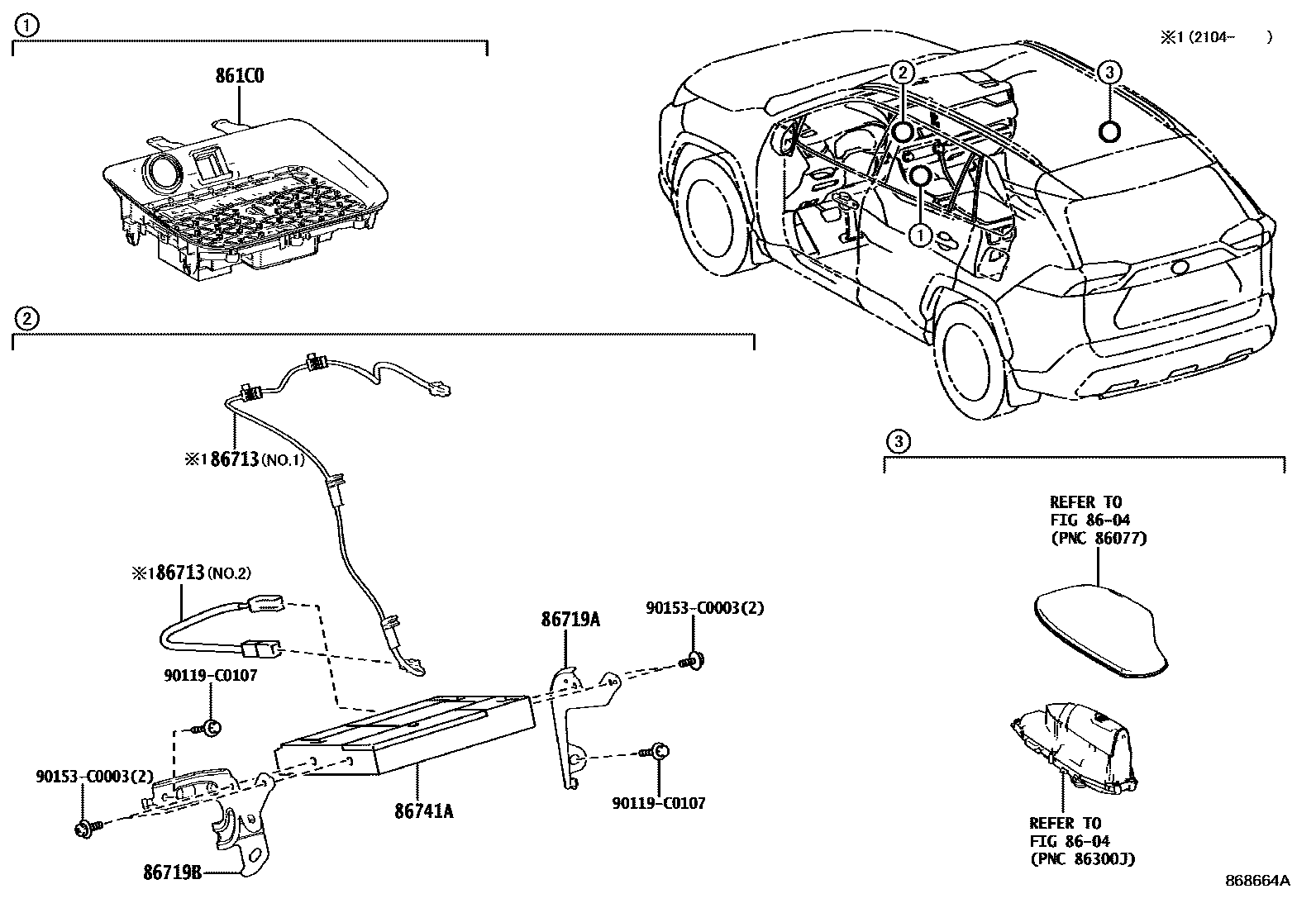 Toyota RAV4 车载电话和呼救装置 EPC diagram — 868664A