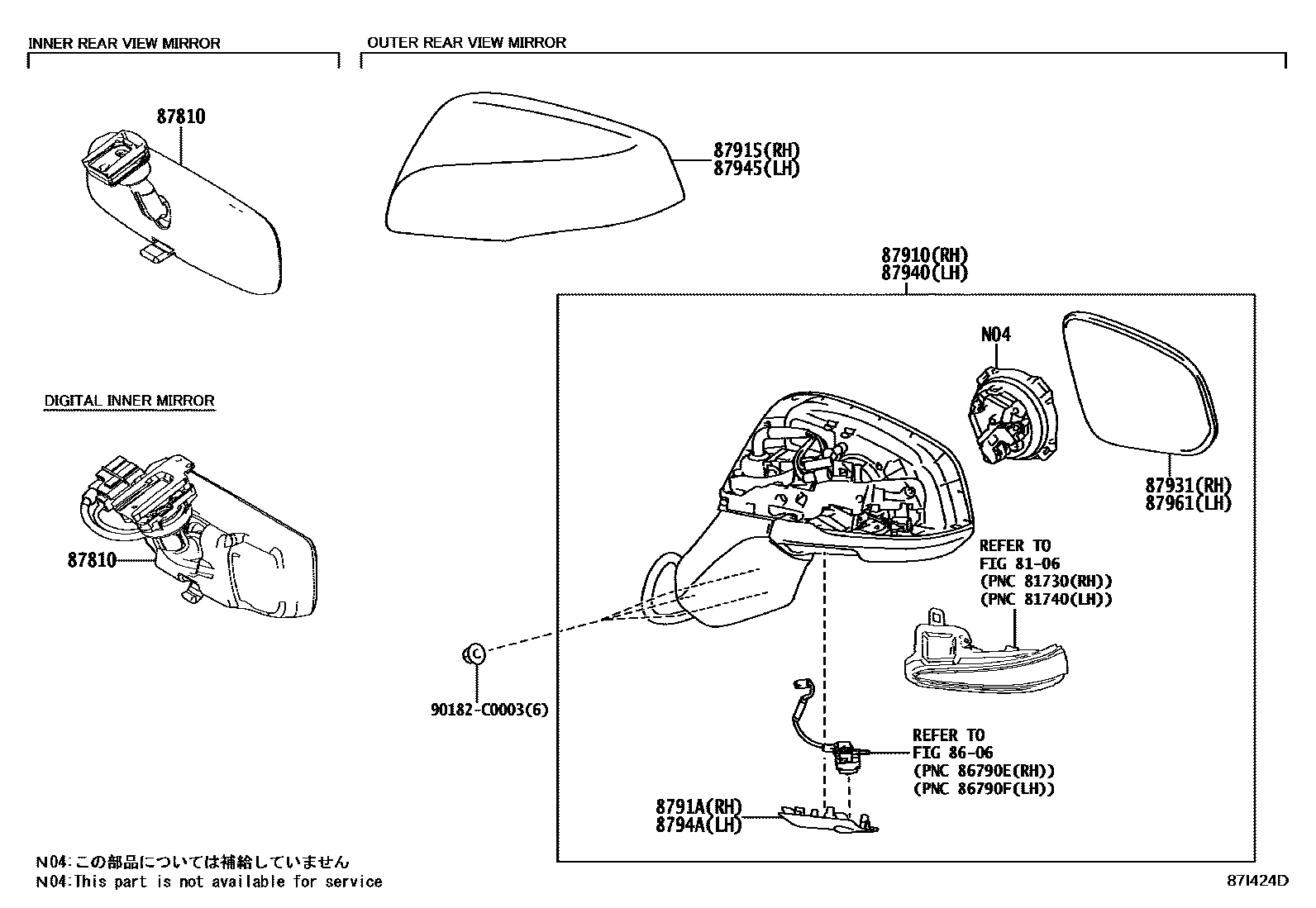 Toyota RAV4 后视镜 EPC diagram — 87I424D