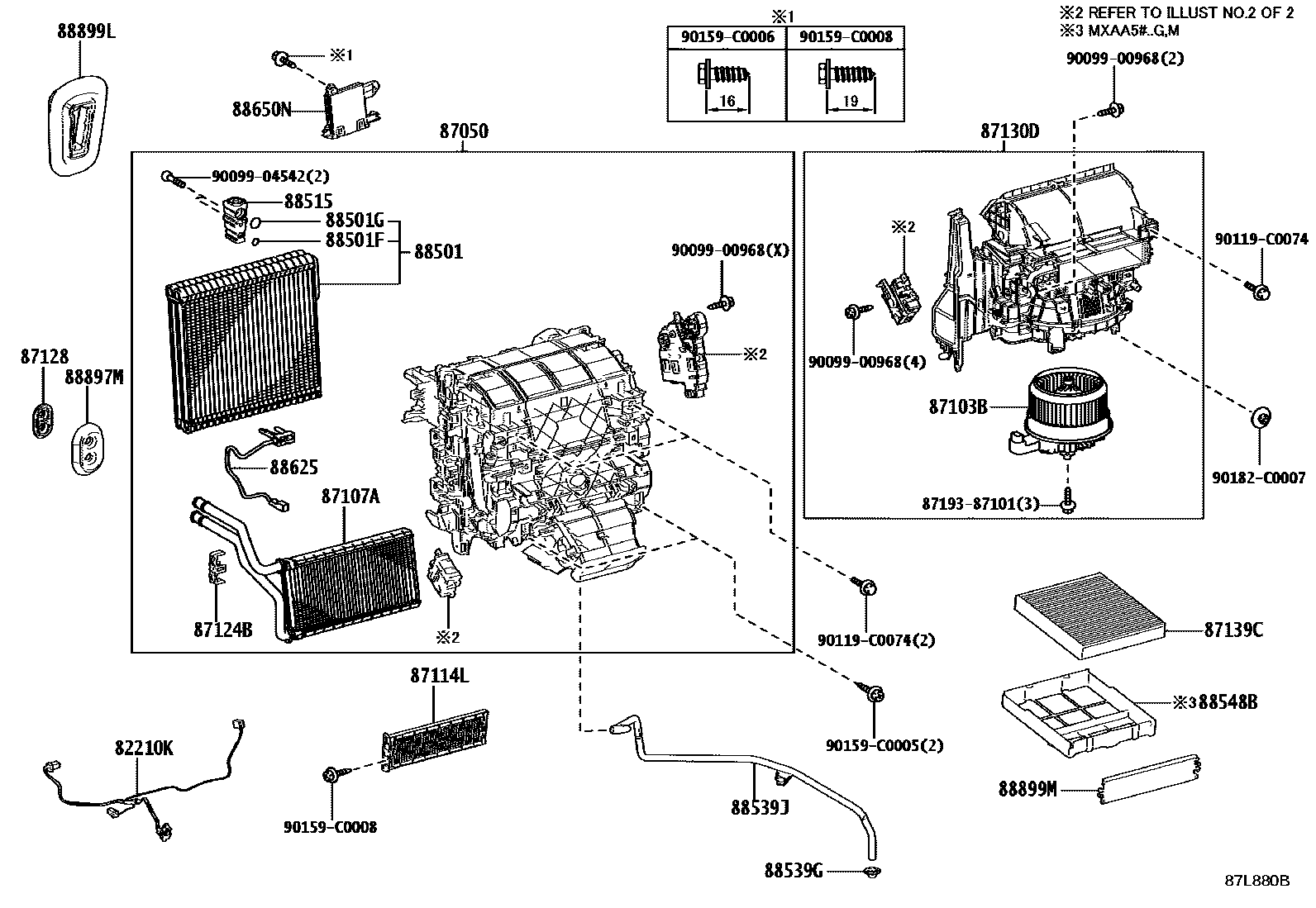 Toyota RAV4 暖风和空调系统 - 冷却器组件 EPC diagram — 87L880B