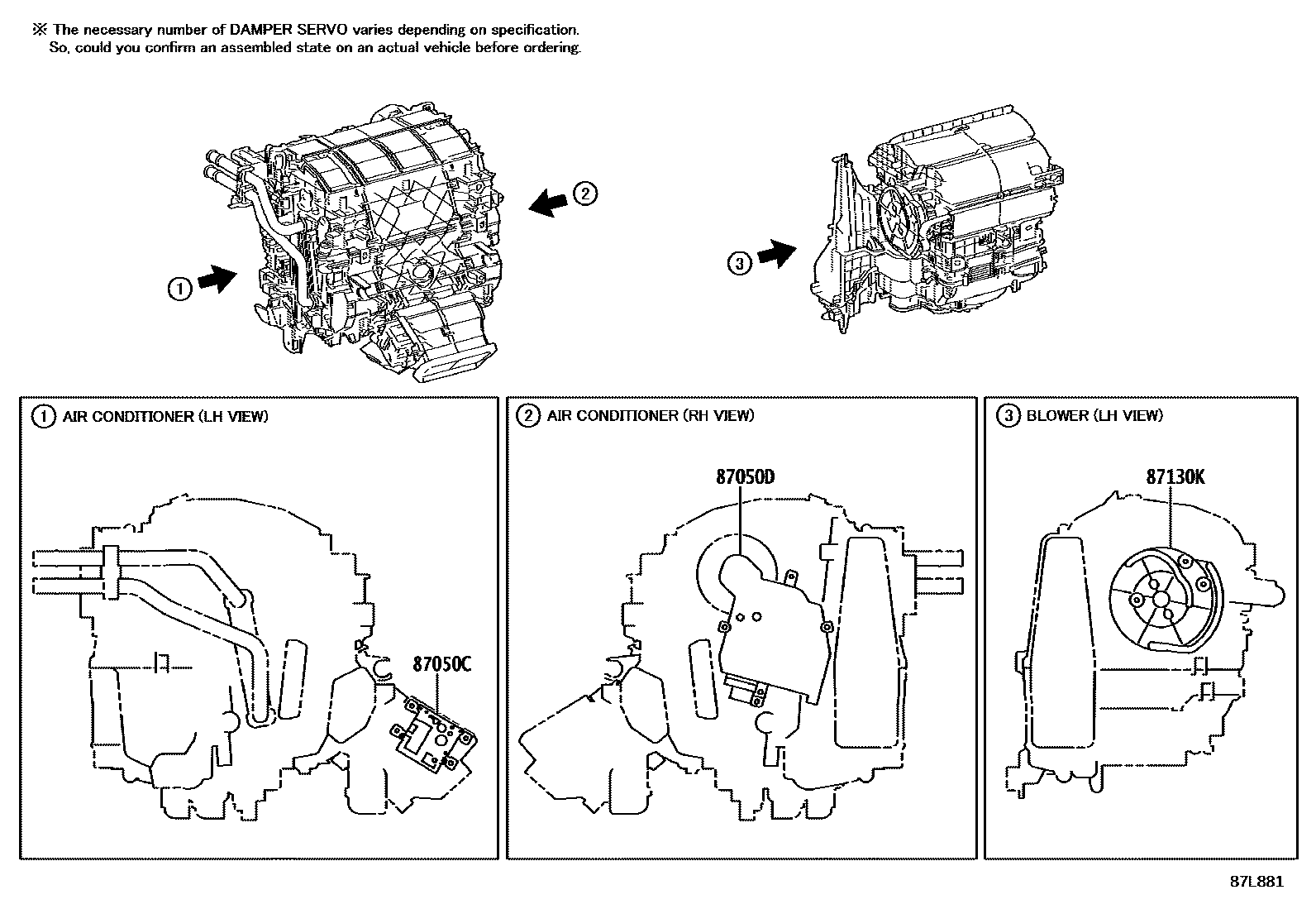 Toyota RAV4 暖风和空调系统 - 冷却器组件 EPC diagram — 87L881