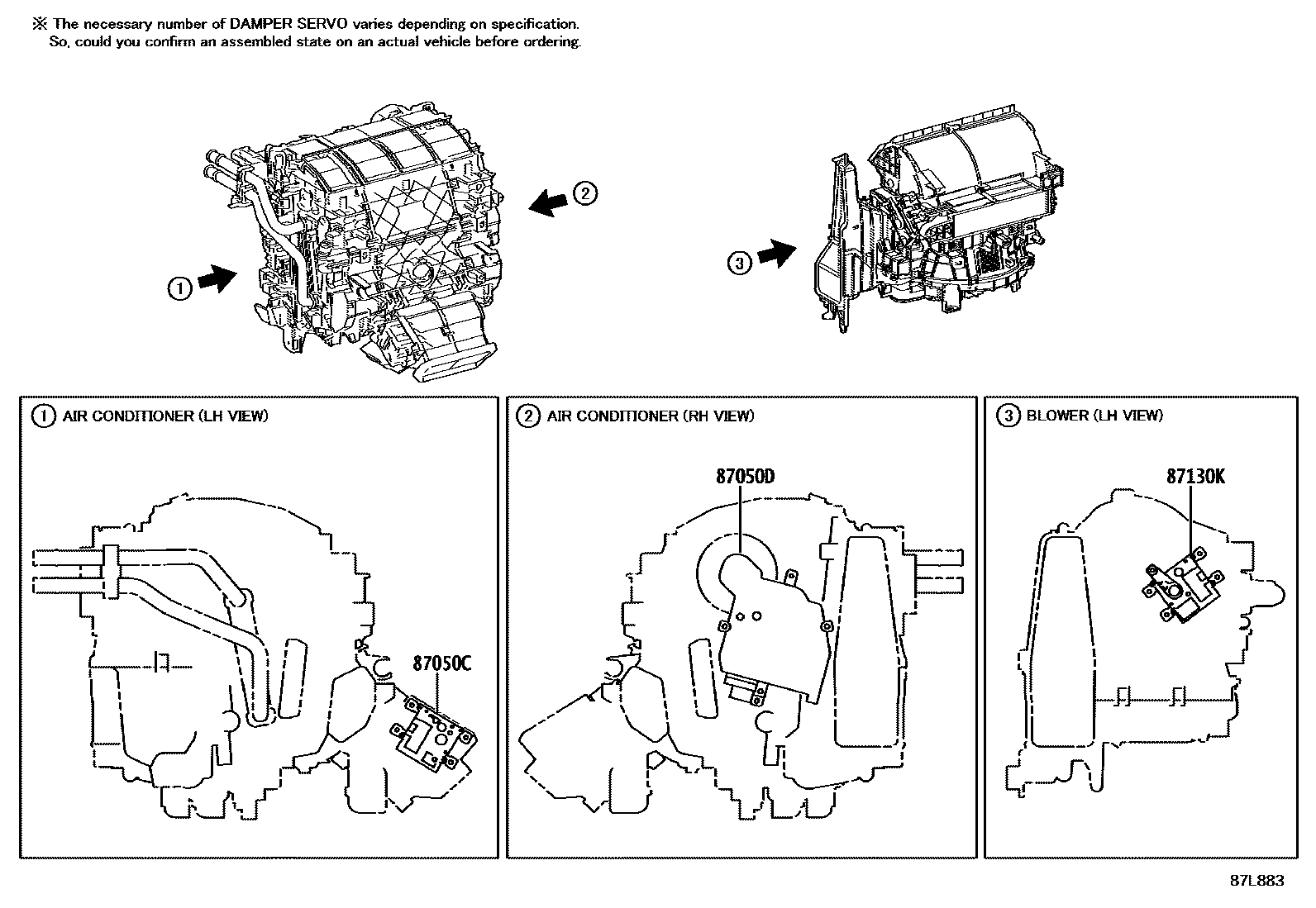 Toyota RAV4 暖风和空调系统 - 冷却器组件 EPC diagram — 87L883
