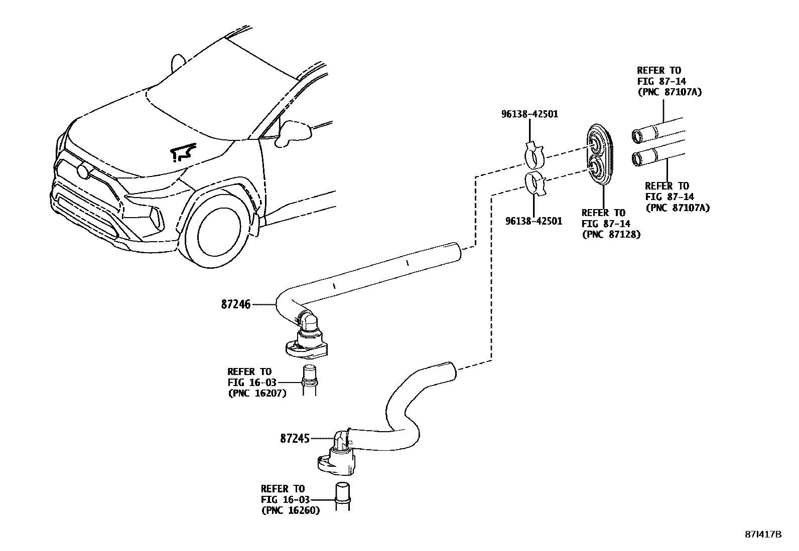 Toyota RAV4 暖风和空调系统 - 水管 EPC diagram — 87I417B