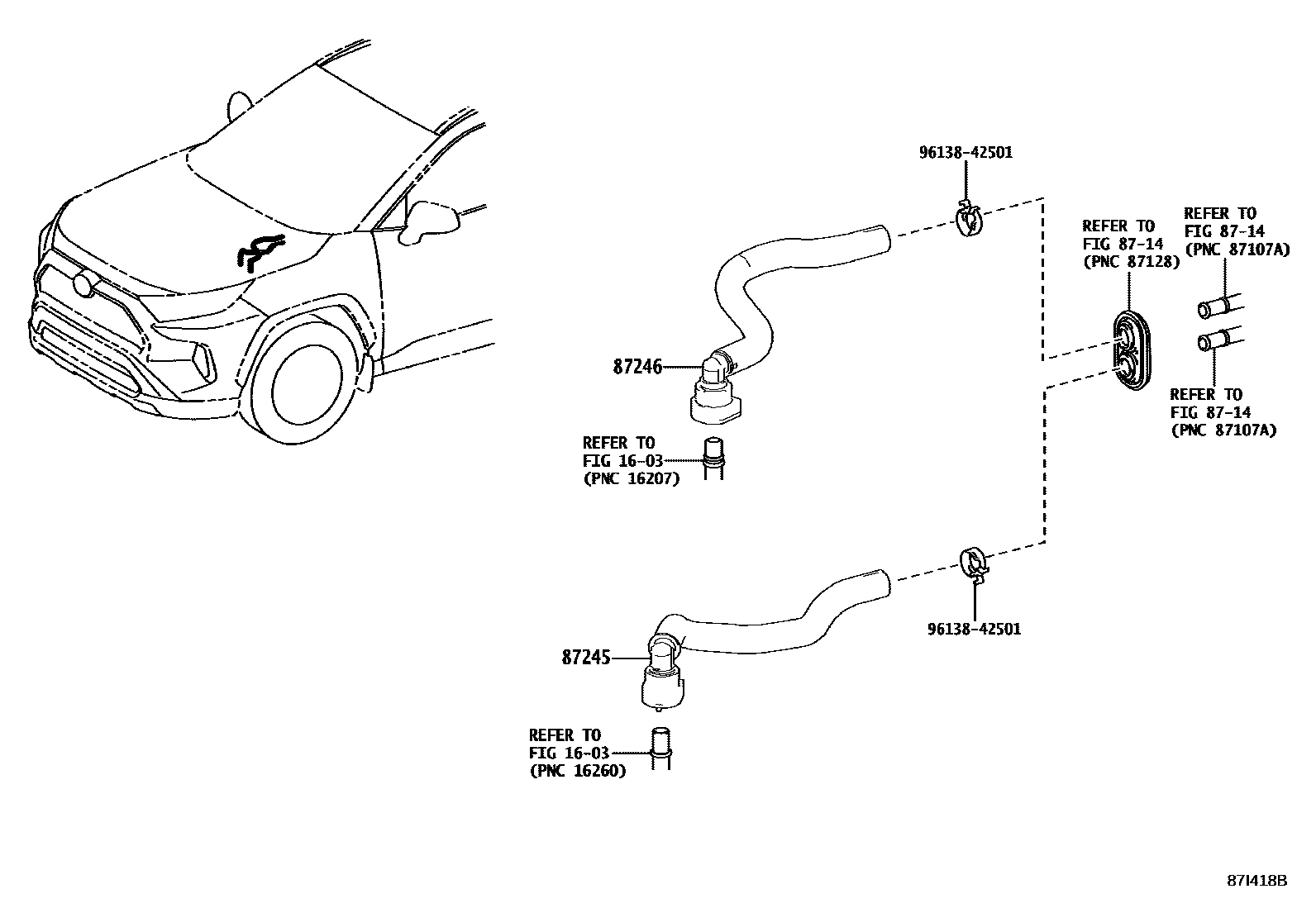 Toyota RAV4 暖风和空调系统 - 水管 EPC diagram — 87I418B