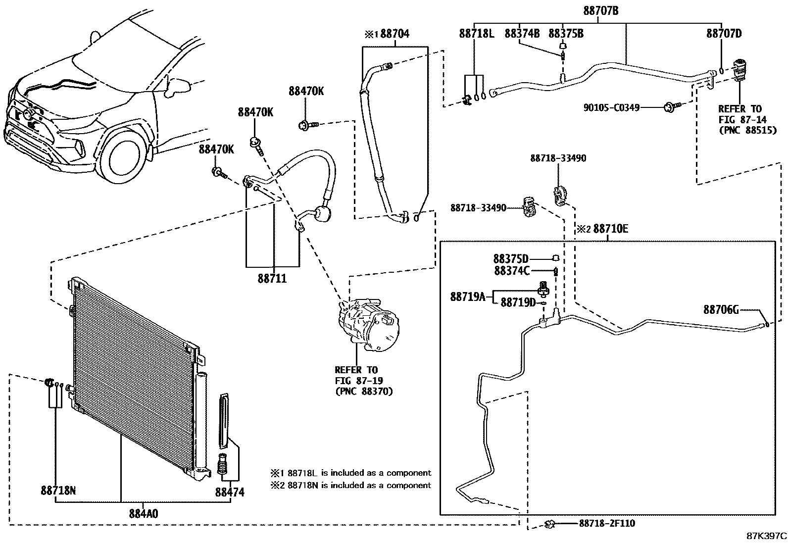 Toyota RAV4 Heating & Air Conditioning - Cooler Piping EPC diagram — 87K397C