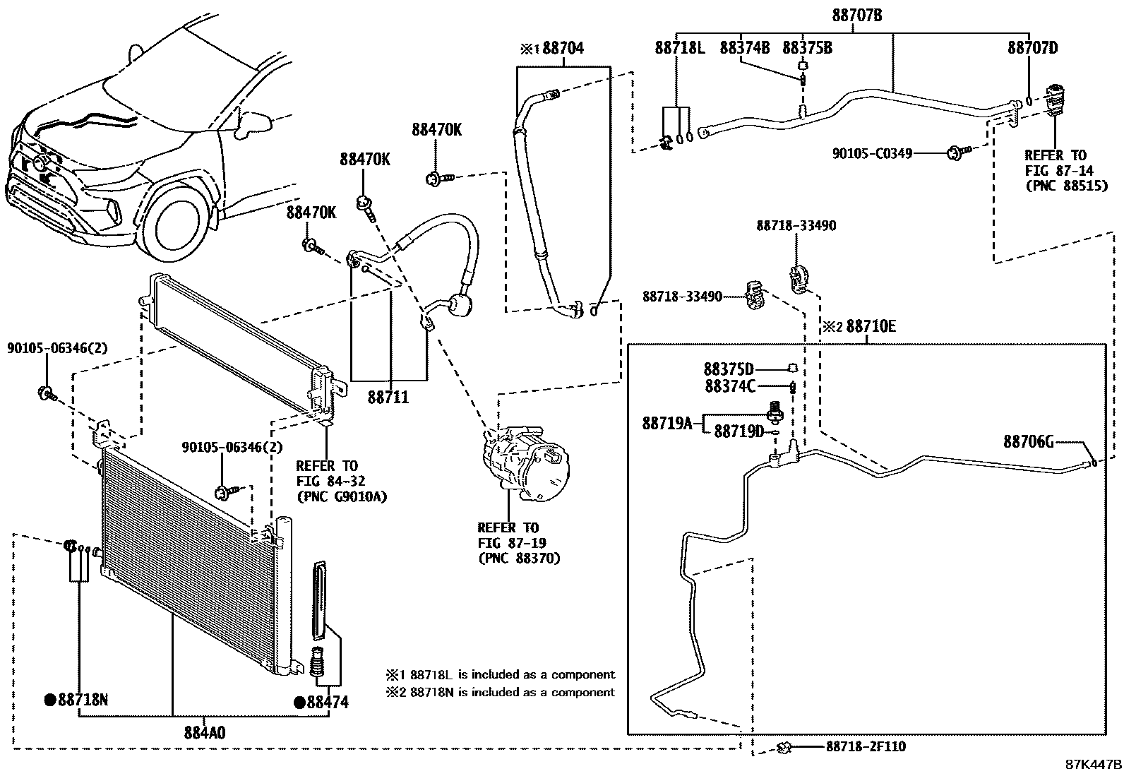 Toyota RAV4 Heating & Air Conditioning - Cooler Piping EPC diagram — 87K447B
