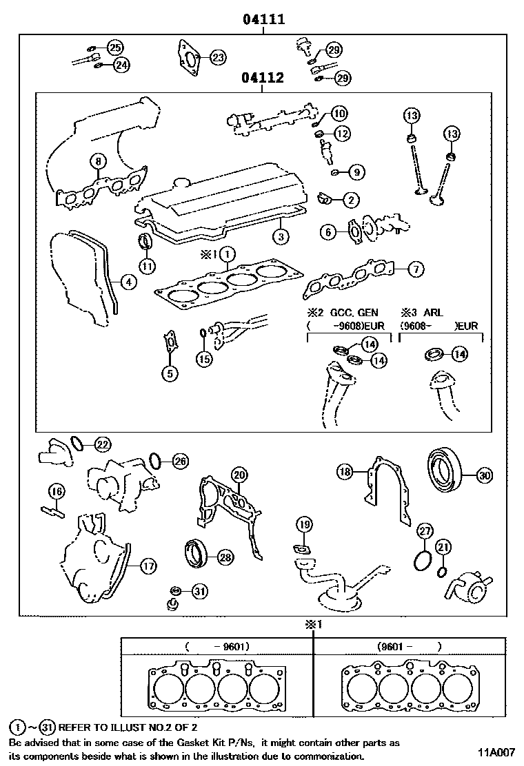 Toyota RAV4 Engine Overhaul Gasket Kit EPC diagram — 11A007