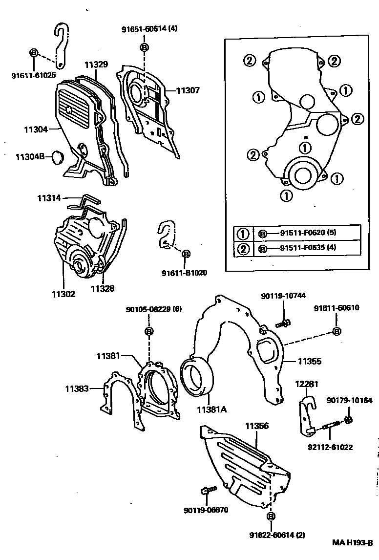 Toyota RAV4 Timing Gear Cover & Rear End Plate EPC diagram — MAH193B