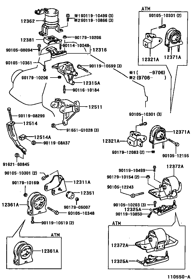 Toyota RAV4 Engine Mounting EPC diagram — 110550A
