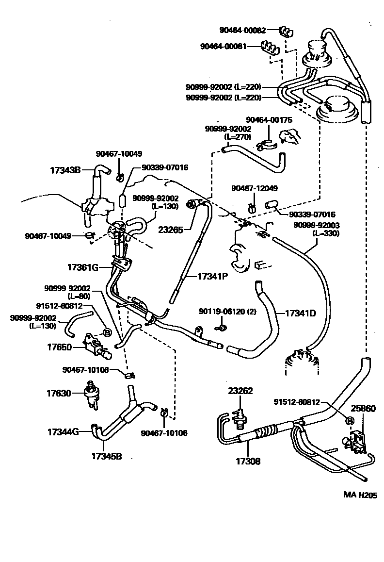 Toyota RAV4 vacuum tube EPC diagram — MAH205