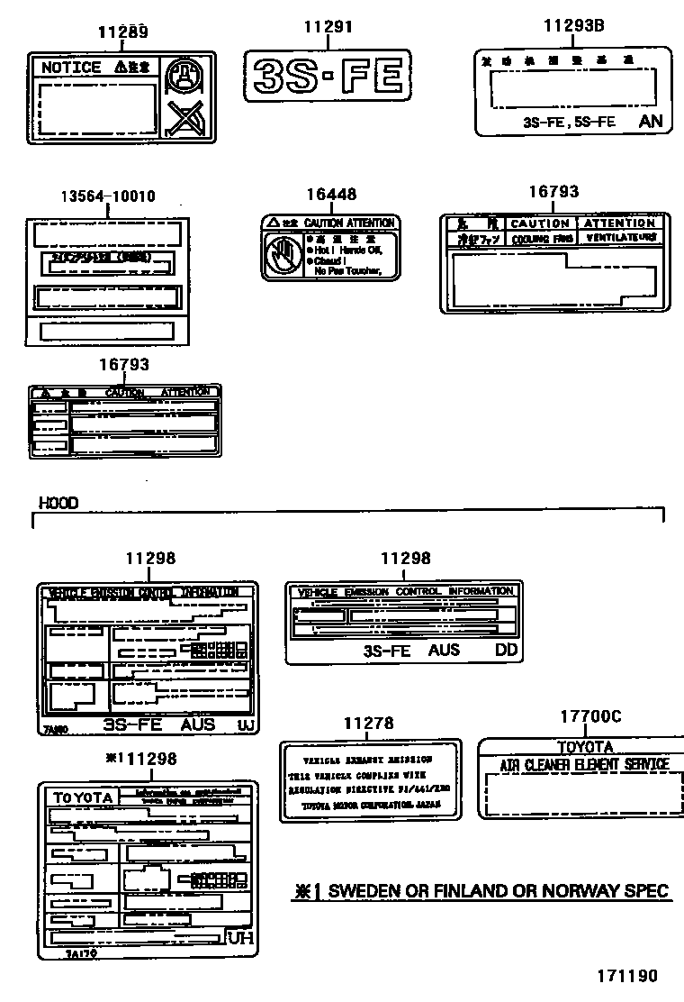 Toyota RAV4 警示铭牌和名称铭牌(发动机) EPC diagram — 171190