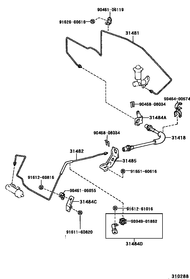 Toyota RAV4 离合器踏板和挠性软管 EPC diagram — 310288