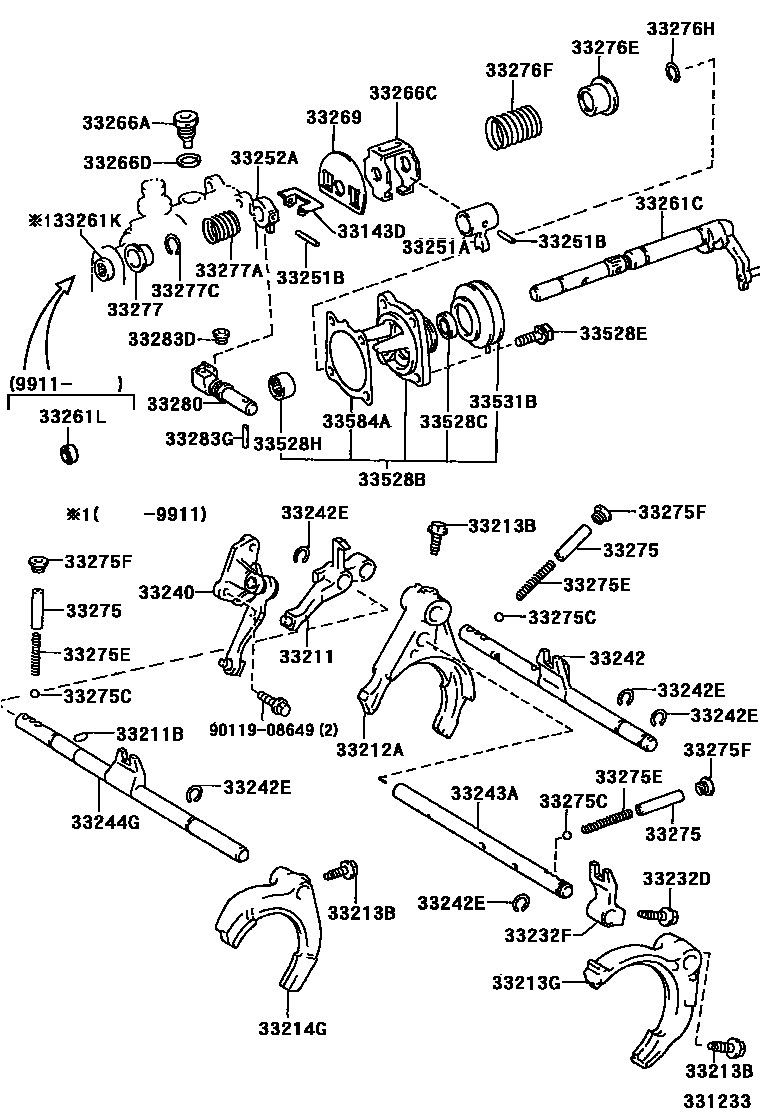 Toyota RAV4 换档拨叉和换档杆轴(MTM) EPC diagram — 331233