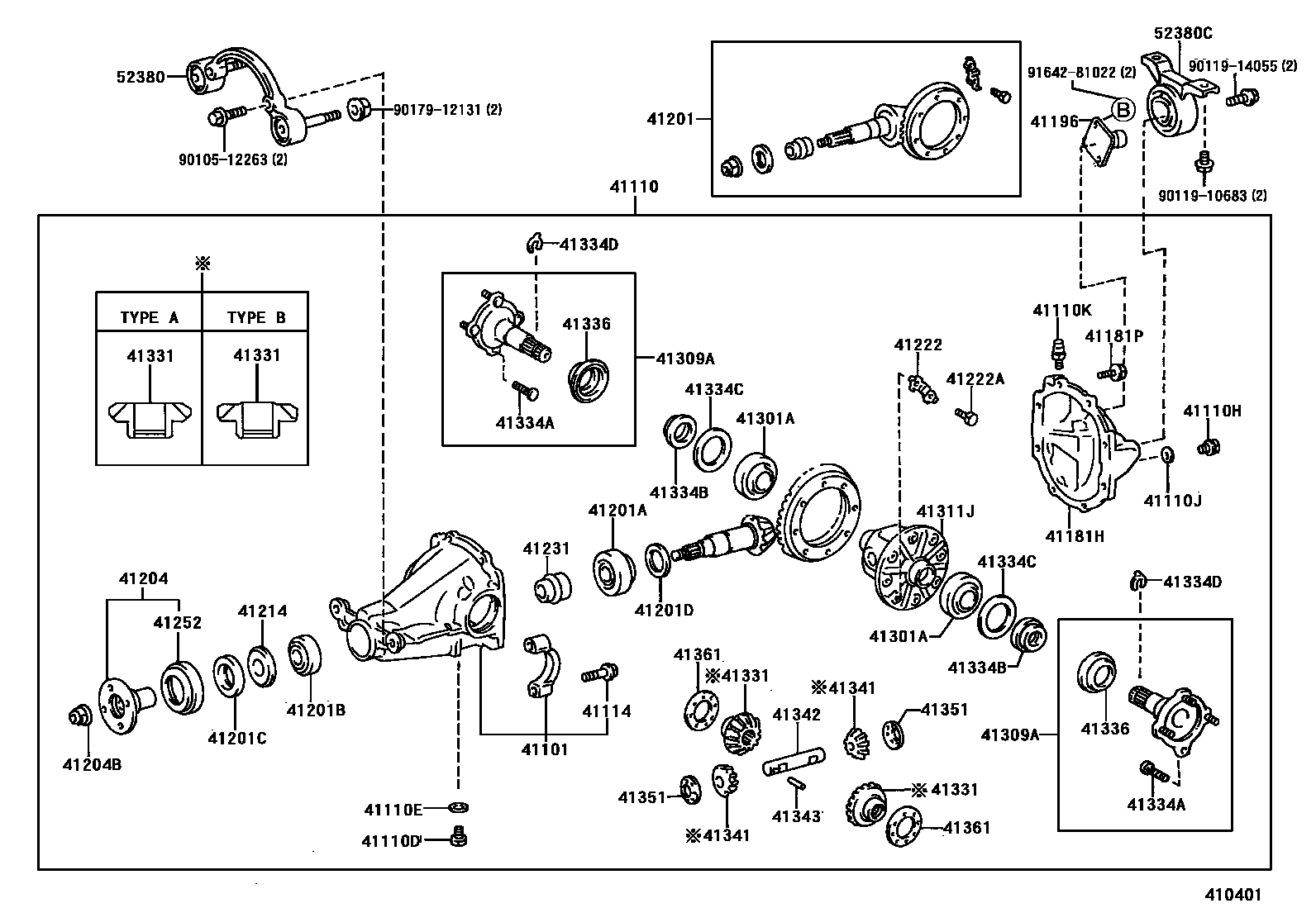 Toyota RAV4 后桥壳和差速器 EPC diagram — 410401