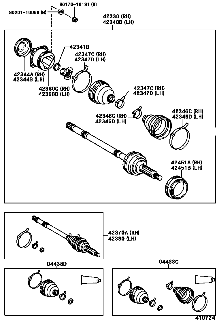 Toyota RAV4 后桥半轴和后桥轮毂 EPC diagram — 410724