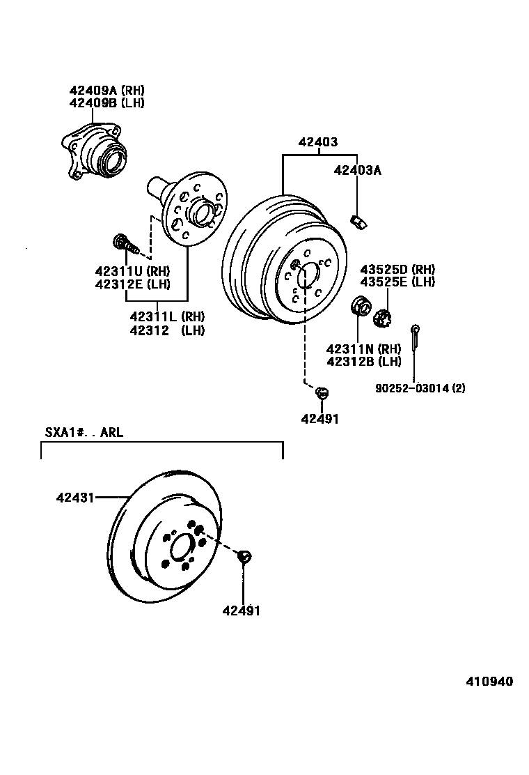 Toyota RAV4 后桥半轴和后桥轮毂 EPC diagram — 410940
