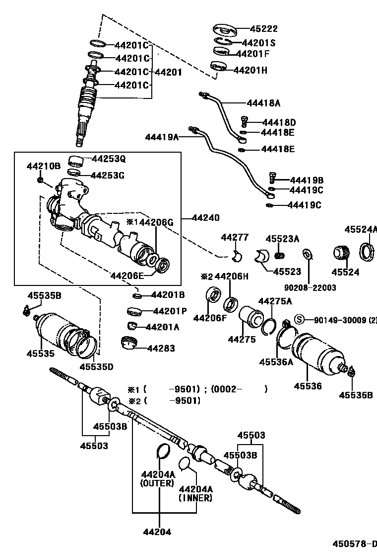 Toyota RAV4 前转向齿轮和连杆 EPC diagram — 450578D