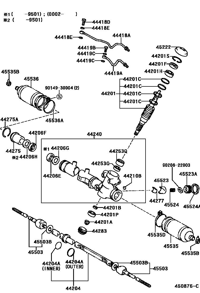 Toyota RAV4 前转向齿轮和连杆 EPC diagram — 450876C