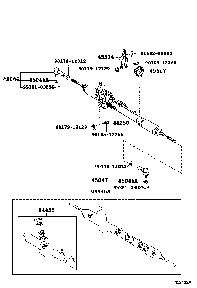 Toyota RAV4 前转向齿轮和连杆 EPC diagram — 452132A