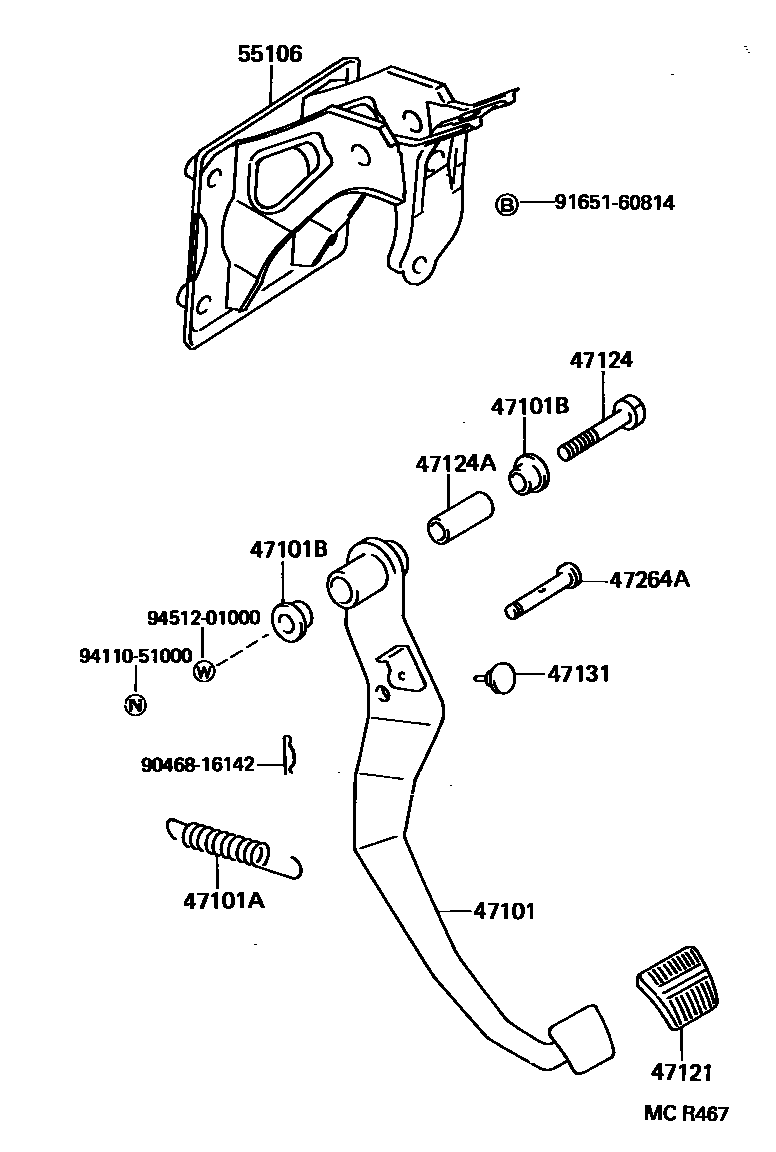 Toyota RAV4 Brake Pedal & Bracket EPC diagram — MCR467