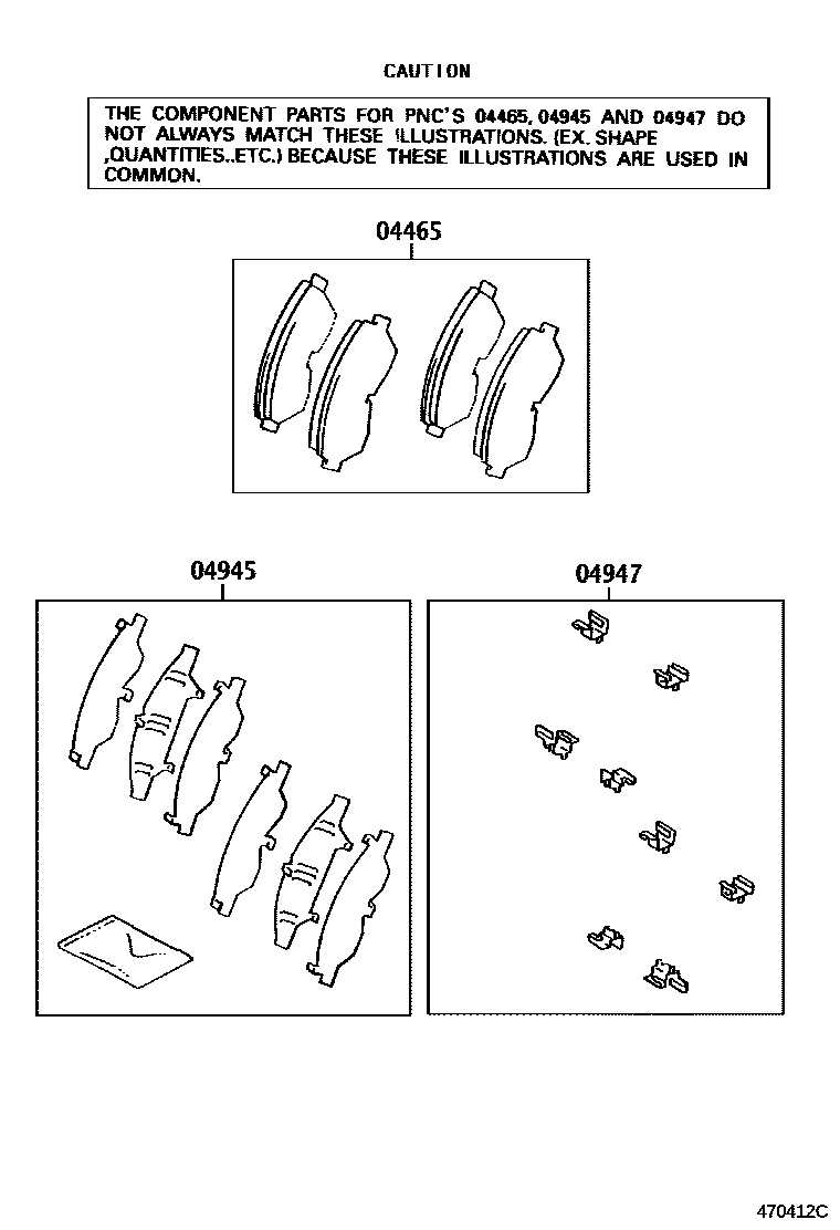 Toyota RAV4 前盘式制动器卡钳和防尘罩 EPC diagram — 470412C