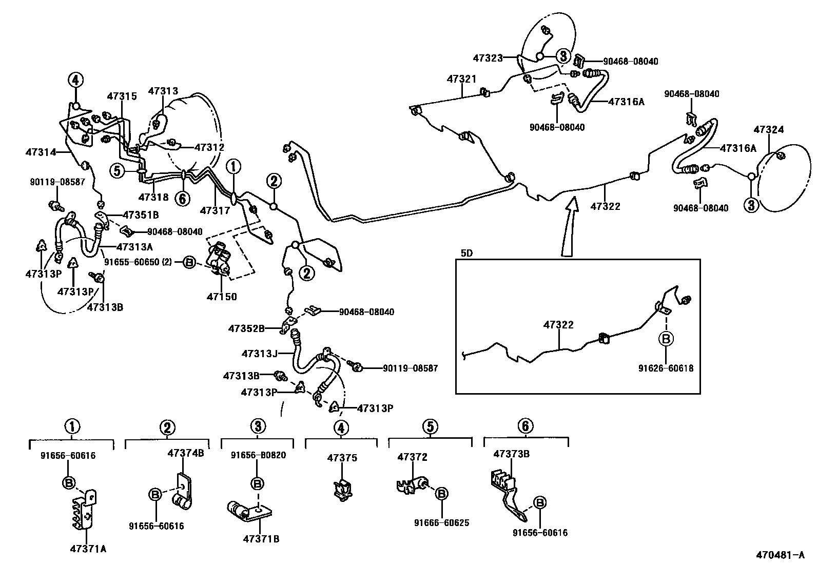 Toyota RAV4 制动配管和卡箍 EPC diagram — 470481A