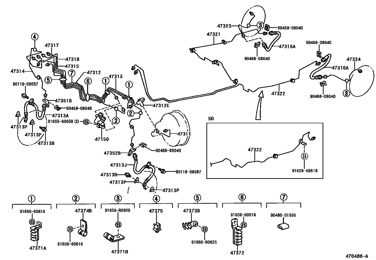 Toyota RAV4 制动配管和卡箍 EPC diagram — 470486A