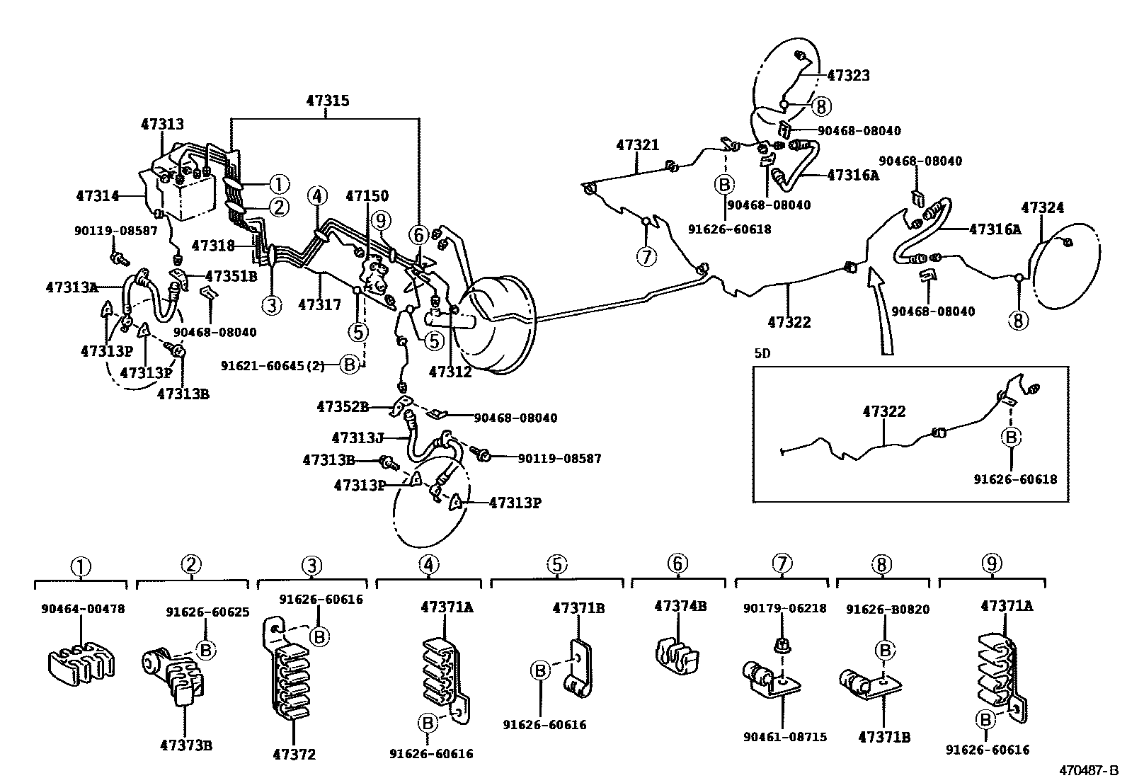 Toyota RAV4 制动配管和卡箍 EPC diagram — 470487B