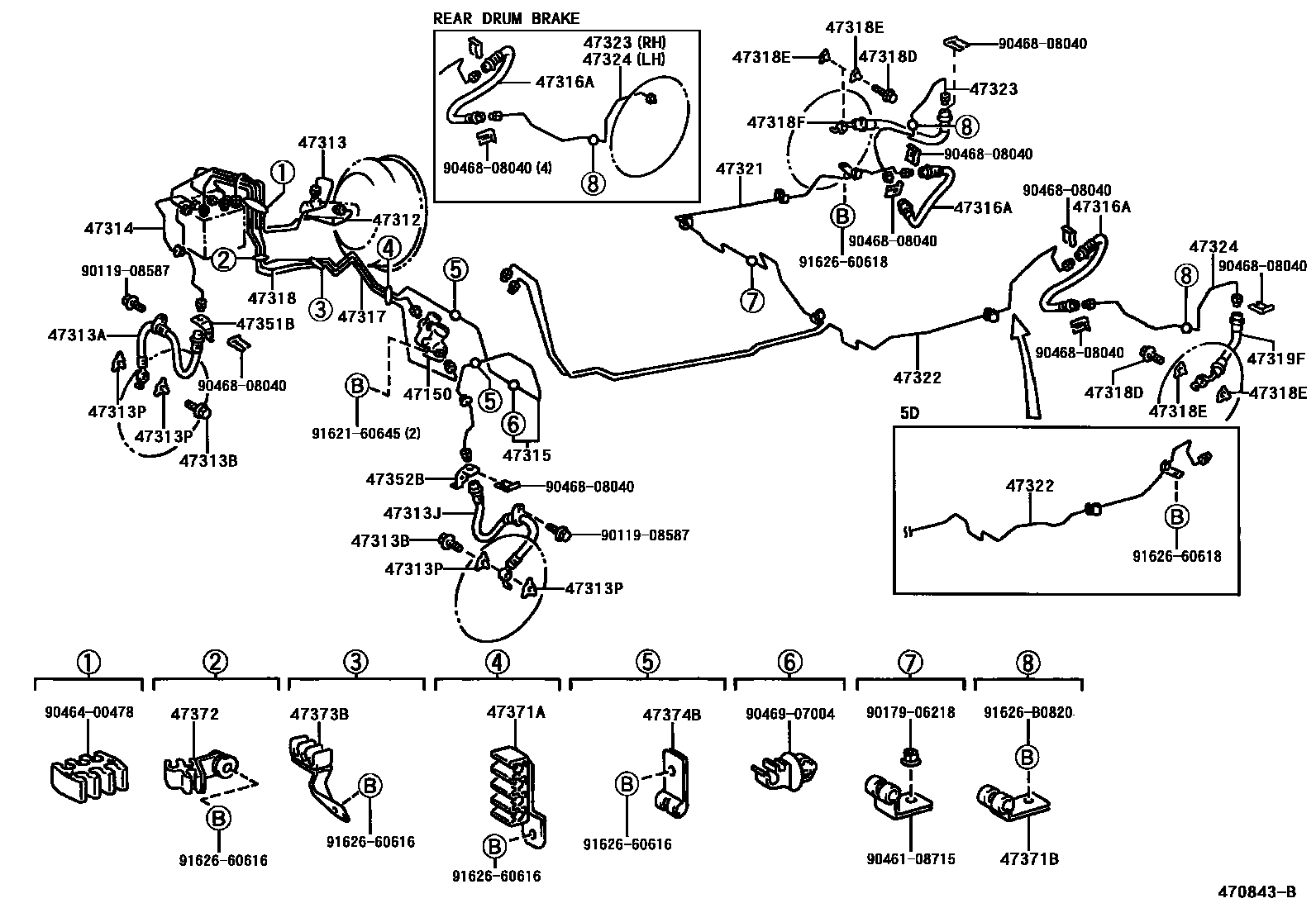 Toyota RAV4 制动配管和卡箍 EPC diagram — 470843B