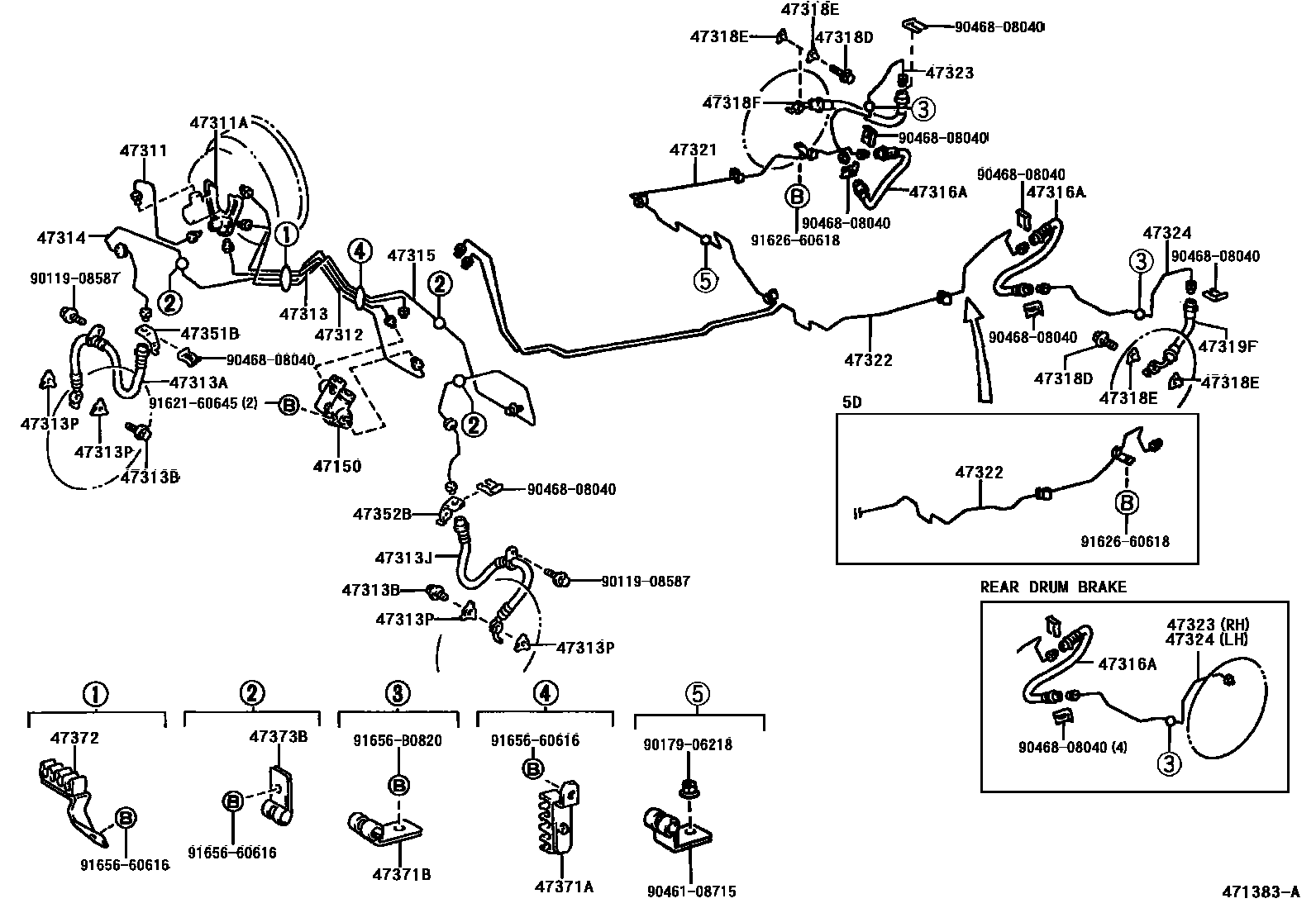 Toyota RAV4 制动配管和卡箍 EPC diagram — 471383A