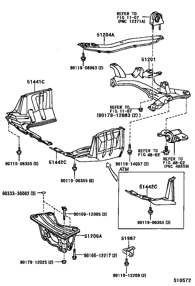 Toyota RAV4 悬架横梁和发动机底罩 EPC diagram — 510572