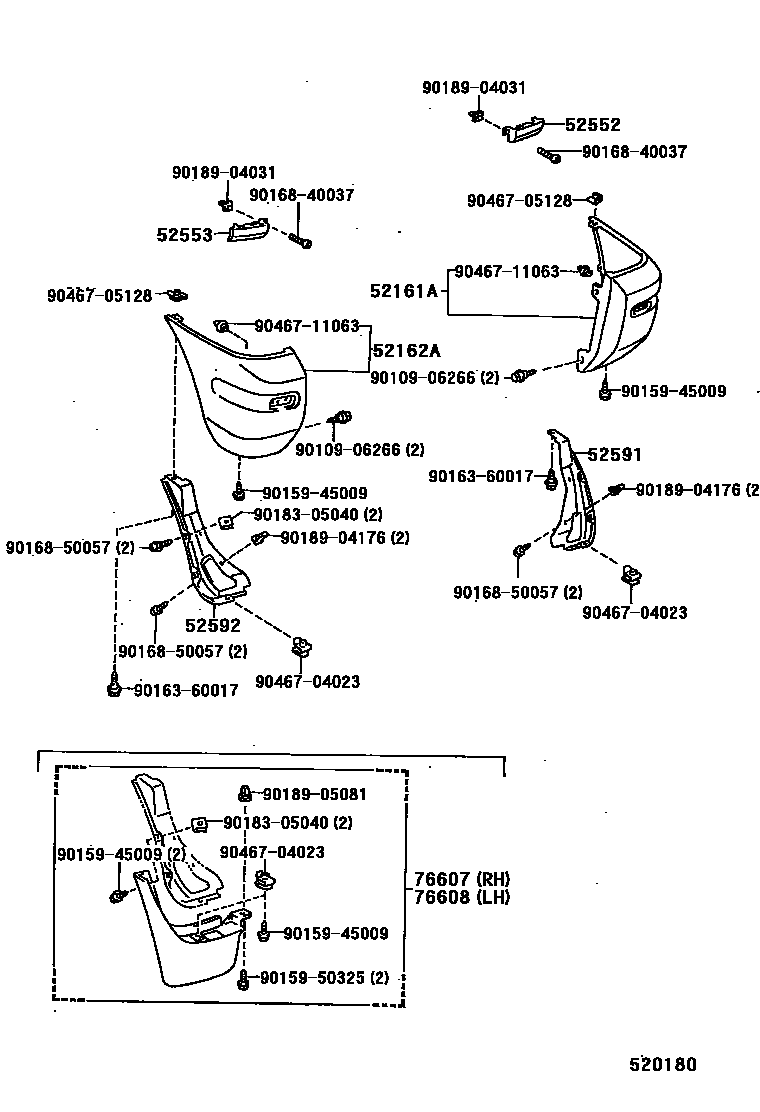 Toyota RAV4 后保险杠及附件 EPC diagram — 520180