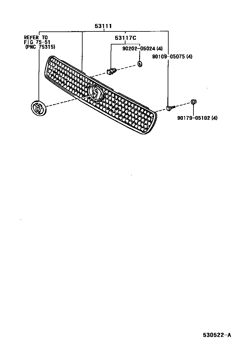 Toyota RAV4 radiator grille EPC diagram — 530522A