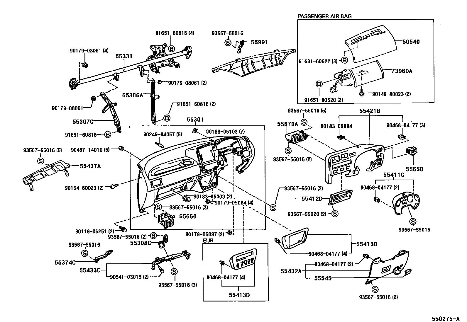 Toyota RAV4 仪表板和手套箱 EPC diagram — 550275A