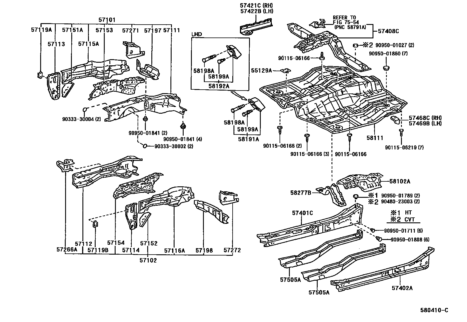 Toyota RAV4 前地板和前地板梁 EPC diagram — 580410C
